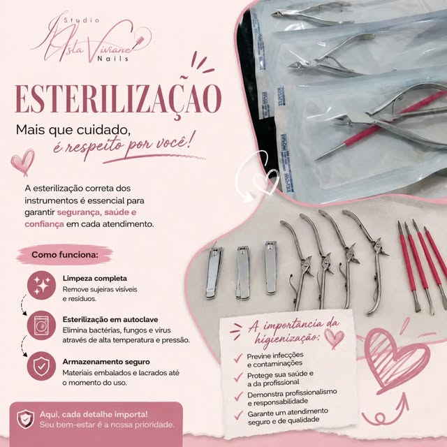 Instrumentos esterilizados do estúdio Isla Viviane Nails